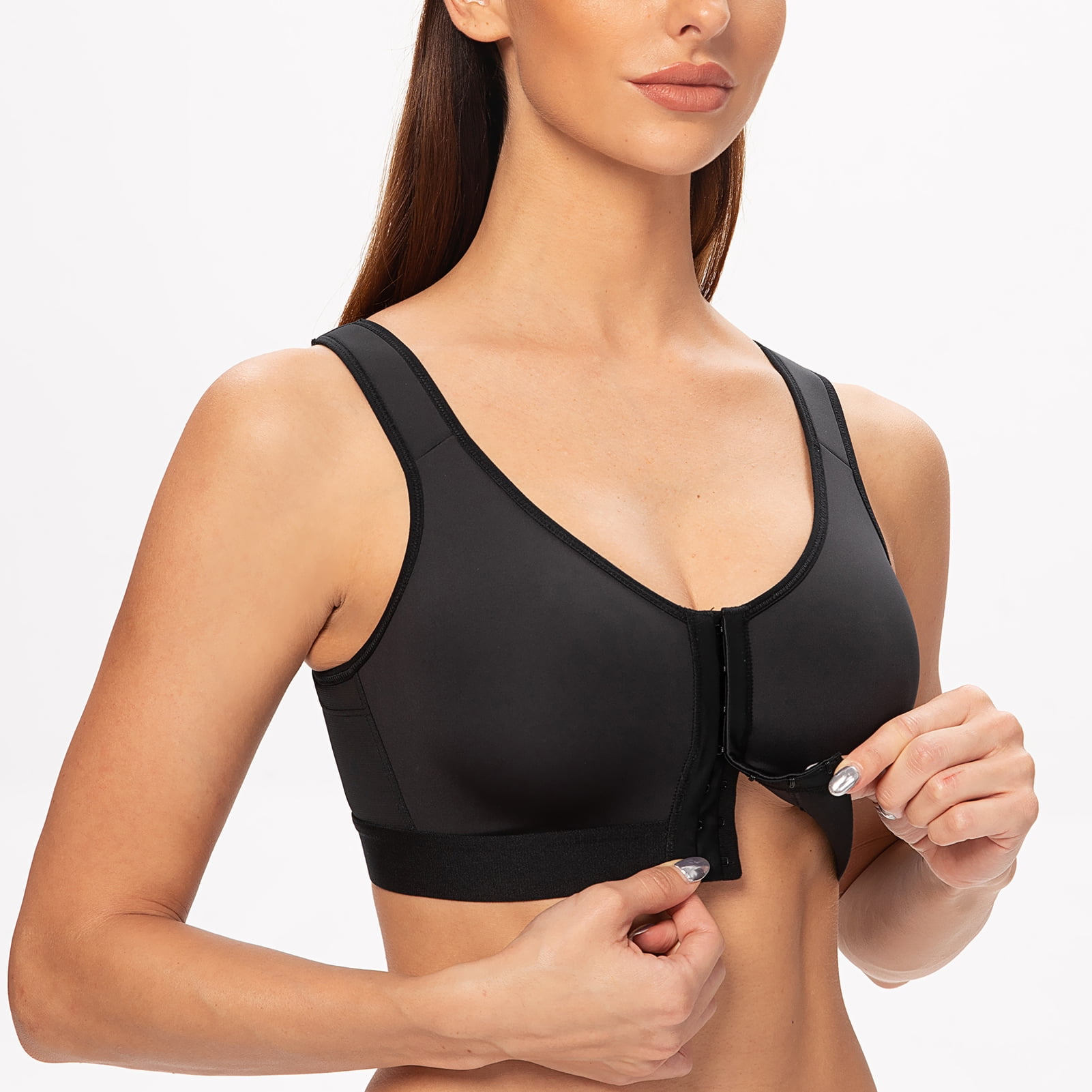 MELENECA Female Front Closure Wirefree Posture Bra for Women Black 34B