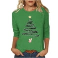 thumbnail image 2 of Meichang Hauts à Manches 3/4 pour Femmes, Col Rond, Imprimé Joyeux Noël, T-Shirts Amples, Pull de Noël, 2 of 4