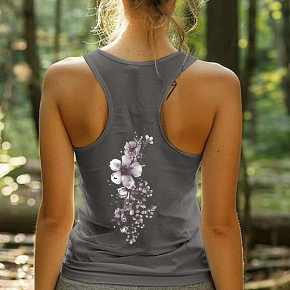 Womens Vest Tops Deep V Neck Tank Top Women Summer Racerback Slim Fit Sleeveless Ribbed Going Out Basic Cami Tanks Dark Gray S