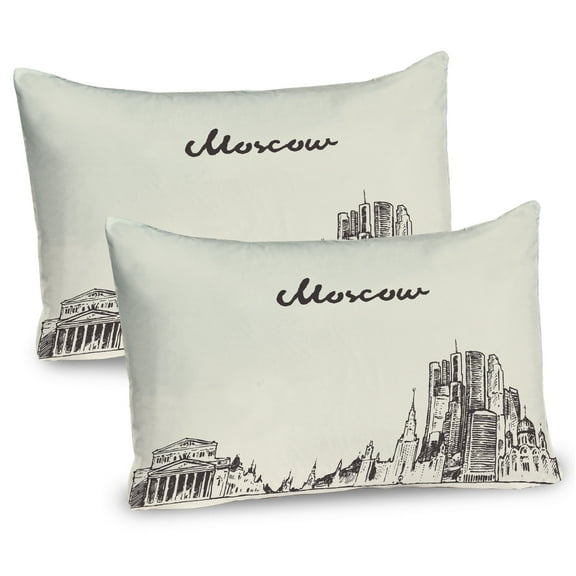 Ambesonne Russia Pillow Sham 2 Pack, Sketch Style Moscow, 26"x20", Beige Dark Taupe