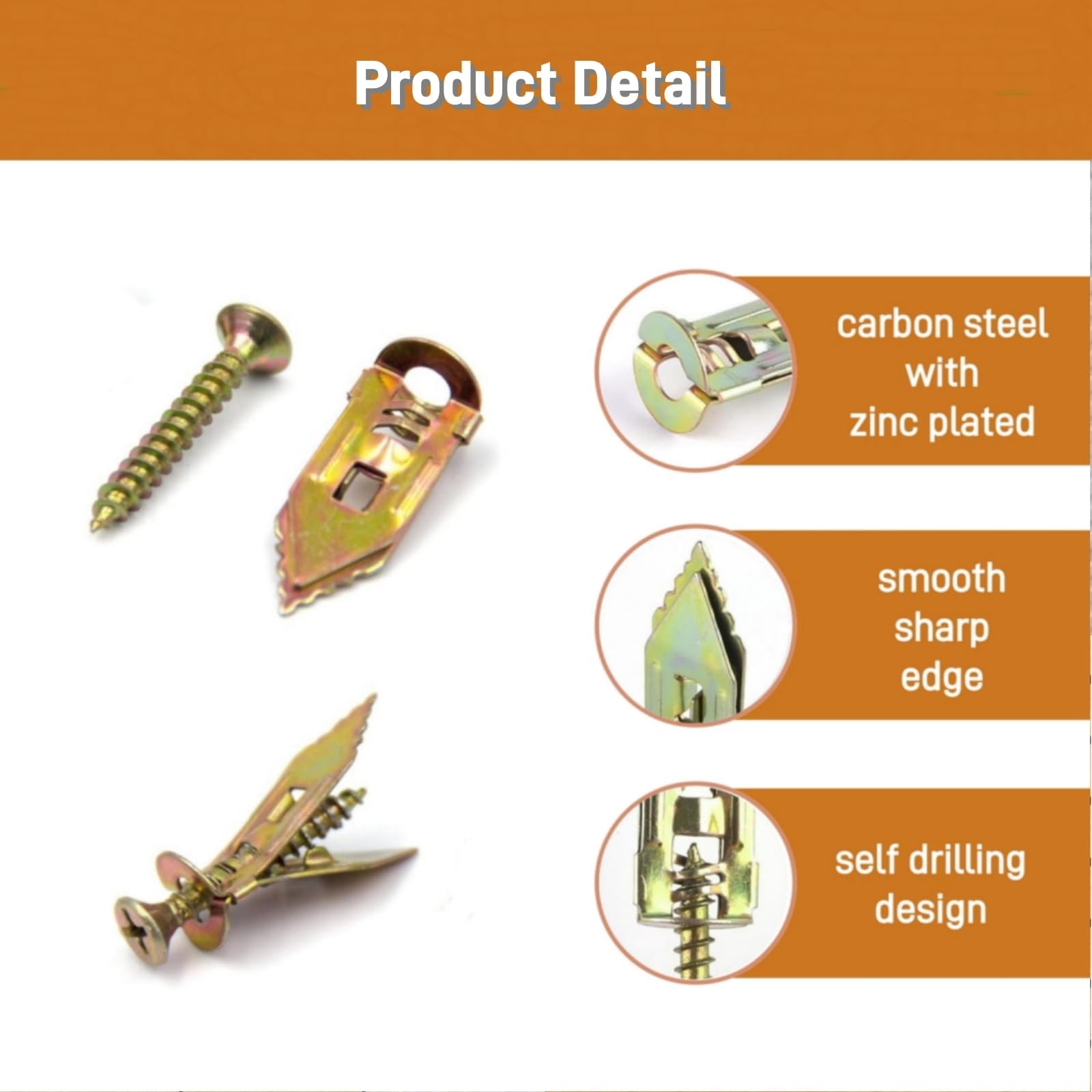 Self Drilling Drywall Anchors with Screws Kit, Premium Zinc Plated Steel Hollow Wall Anchors and Screws for Fixing TV, Cabinet, Curtains, 0.47“x1.57 Anchor & 0.31"x1.77" Screws (50pcs)