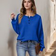 thumbnail image 5 of ASDFVBKG Oversized Waffle Henley Tops for Women Button Long Sleeve Solid Color Casual Pullover Leisure Fashion Blouse Loose Fall Winter Tunic Tee Tops Royal Blue 2XL, 5 of 5