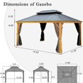 thumbnail image 7 of 12'x14' Hardtop Gazebo, Outdoor Wooden Coated Aluminum Frame Hard Top Gazebo with Galvanized Steel Double Roof, Permanent Metal Roof Gazebo with Nettings, Curtains and Hooks for Deck, Patio, 7 of 7