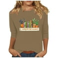 thumbnail image 3 of Womens 3/4 Sleeve Tops and Blouses Round Neck Graphic T- Shirts Casual Cotton Tunic Tee Sping Fall Clothes (Khaki S), 3 of 4