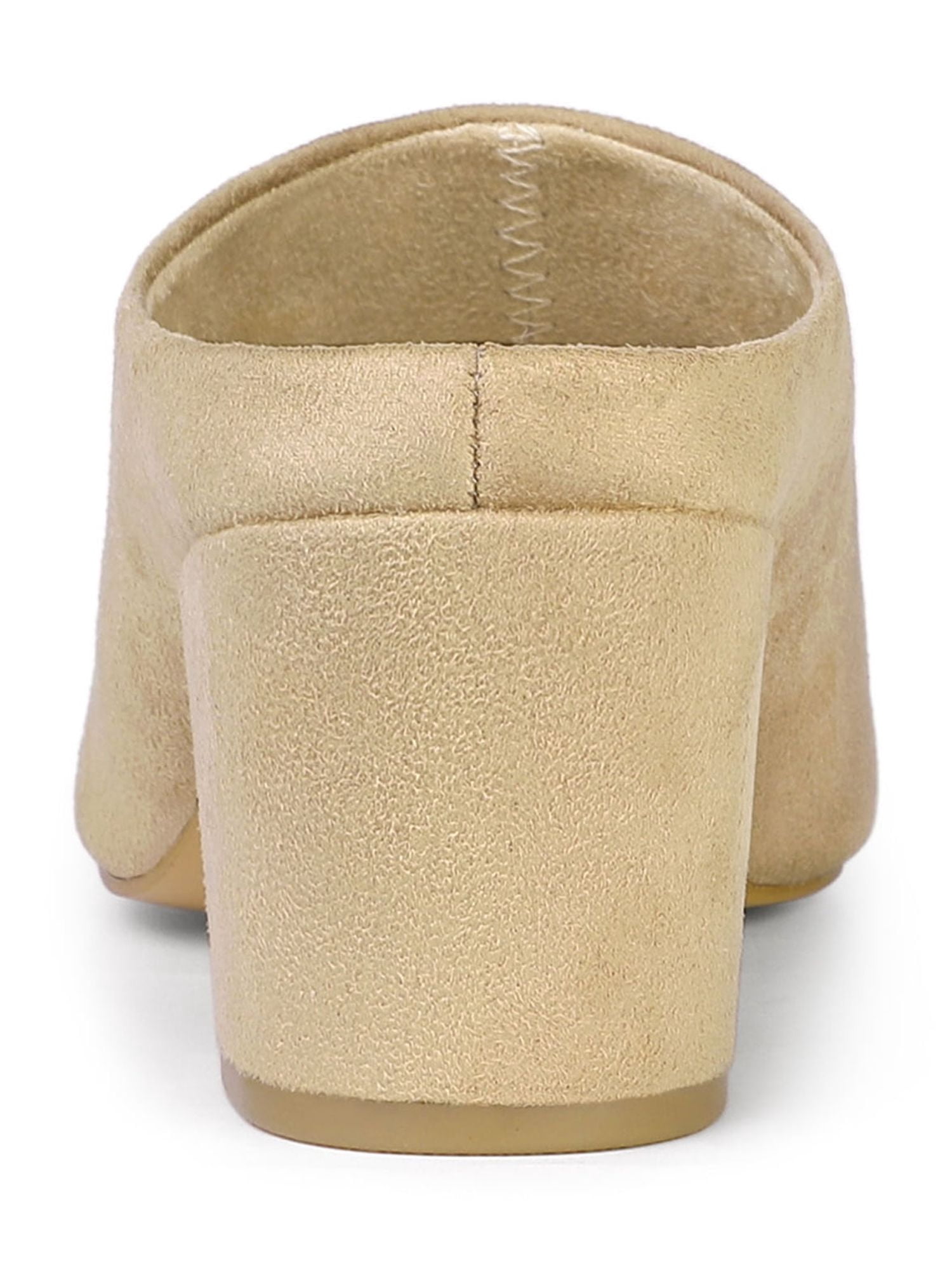DARING DIVA Women's Pointed Toe Slip On Block Heel Slide Mules Beige 8