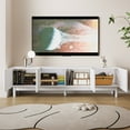 thumbnail image 3 of Noble House Meuble TV avec Portes Structurées en Forme de Vague, avec Niveaux et Pieds Robustes, Blanc, 3 of 9