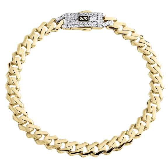10K Yellow Gold Cubic Zirconia Monaco / Cuban Link 6.5mm Statement Bracelet 7.5"