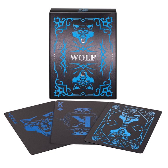 WJPC Cartes à Jouer en PVC Étanches, Cartes de Poker en Plastique Noir Cool, Jeu de Cartes pour Jeu et Fête. (Loup)