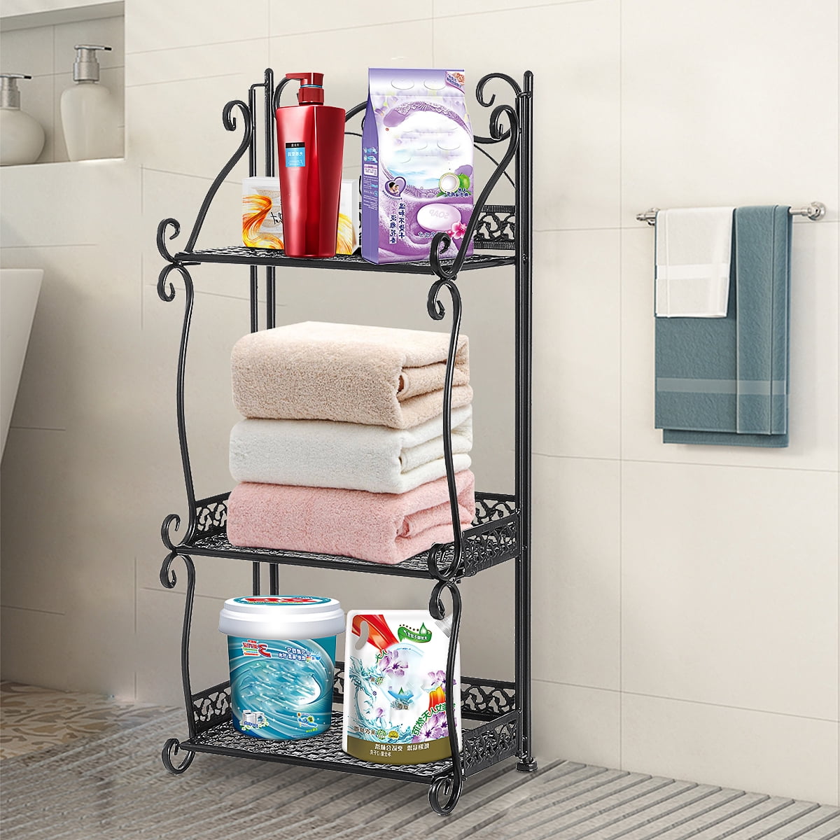 3/4 Tier Metal Storage Tower Rack Metal Flower Stand Kitchen Bathroom