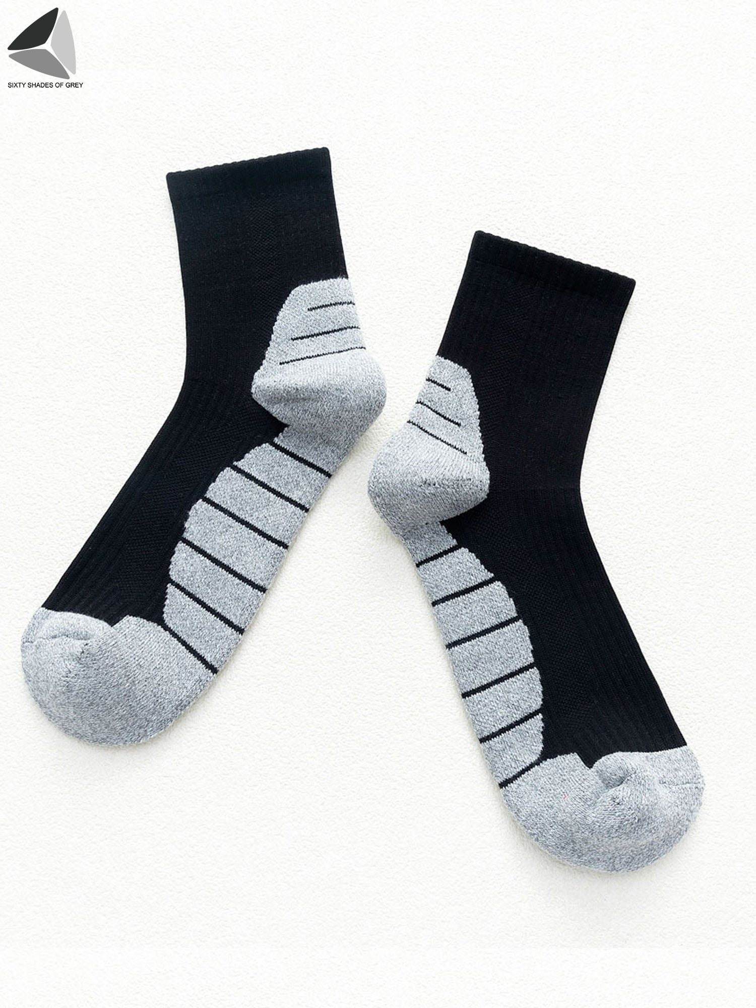 PULLIMORE 5 Pairs Mens Cotton Crew Socks Cushioned Athletic Ankle Short Sock (Black)
