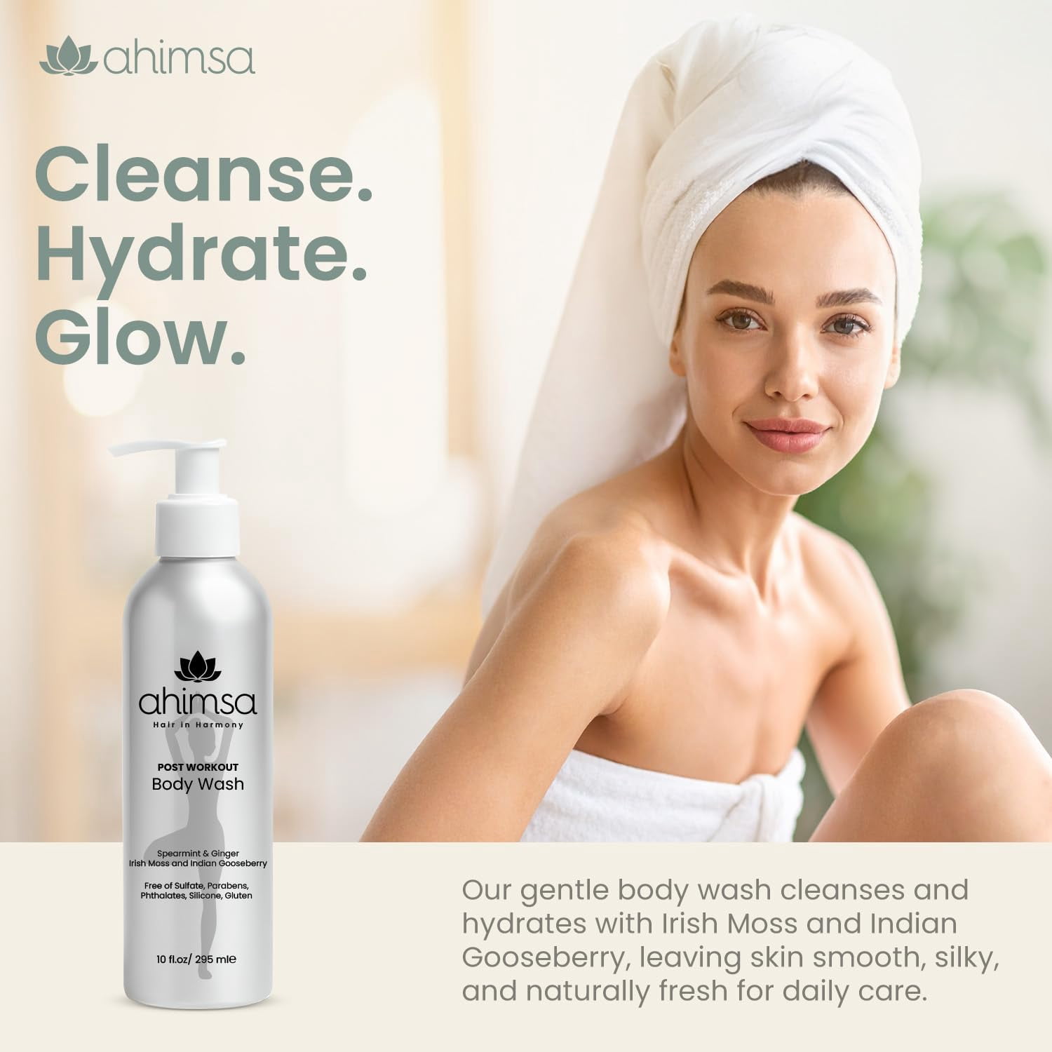 Ahimsa Gentle Body Wash, Spearmint & Ginger, Vegan, Natural Ingredients