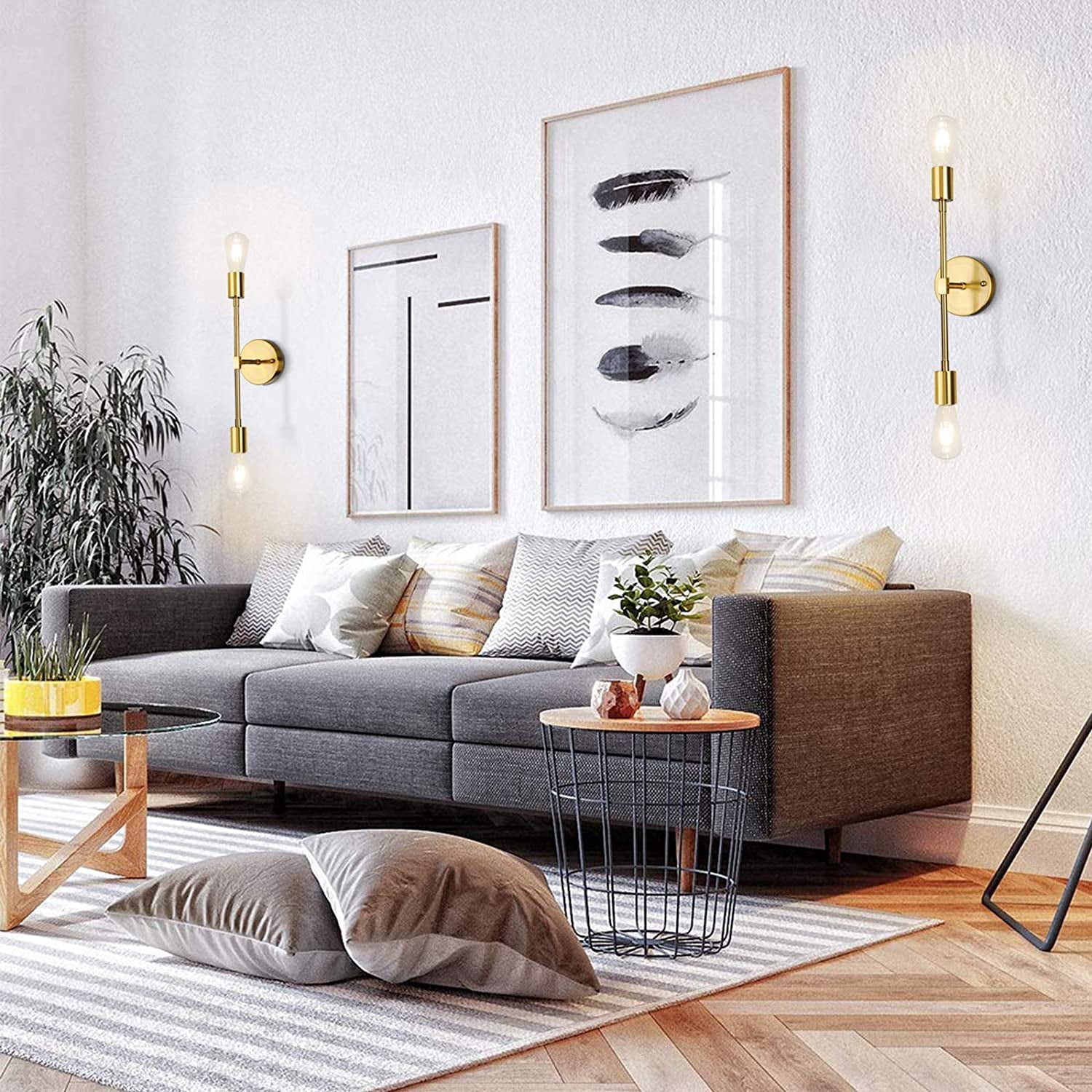 LNKOO 2-Light Vanity Light Fixtures, Bathroom Wall Sconce Mid Century Modern Wall Mounted Lamp Brushed Brass Sconce Indoor Vintage Wall Lighting for Mirror Hallway Kitchen Bedroom Living Room