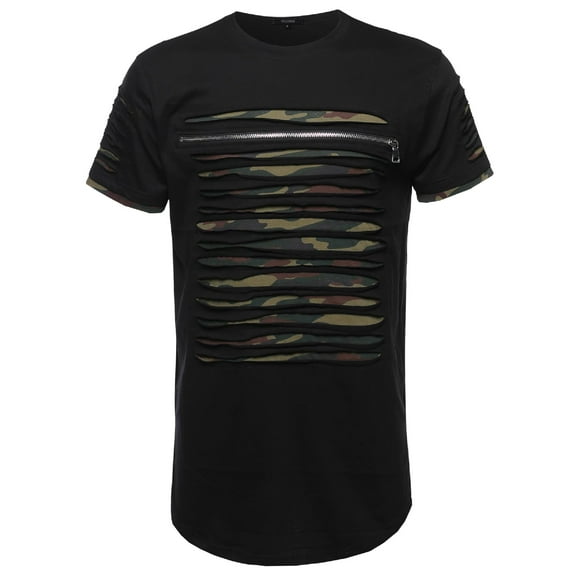 FashionOutfit Men's Cut Out Unique Design Front Zipper Short Sleeves Tee Shirt