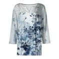 thumbnail image 4 of JULMCOMO Elbow Length Womens Summer Tops Summer V Neck Button down T Shirts Trendy Dressy Floral Print Tees Plus Size Trendy Summer Tunic Blouse Blue L, 4 of 5