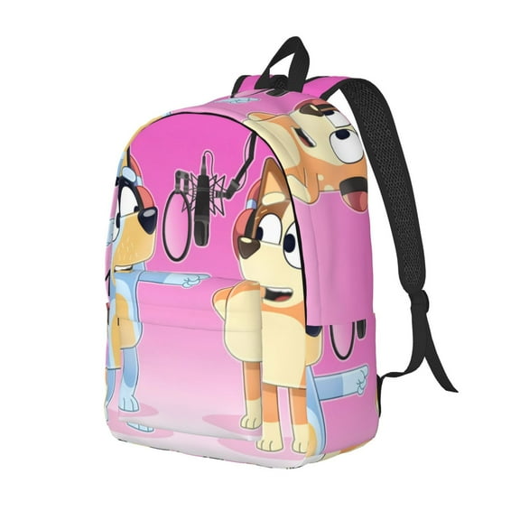 Kowoue Bluey Pattern Canvas Backpack – Student Double Shoulder Bag, Durable & Lightweight Canvas School & Outdoor Backpack-Small