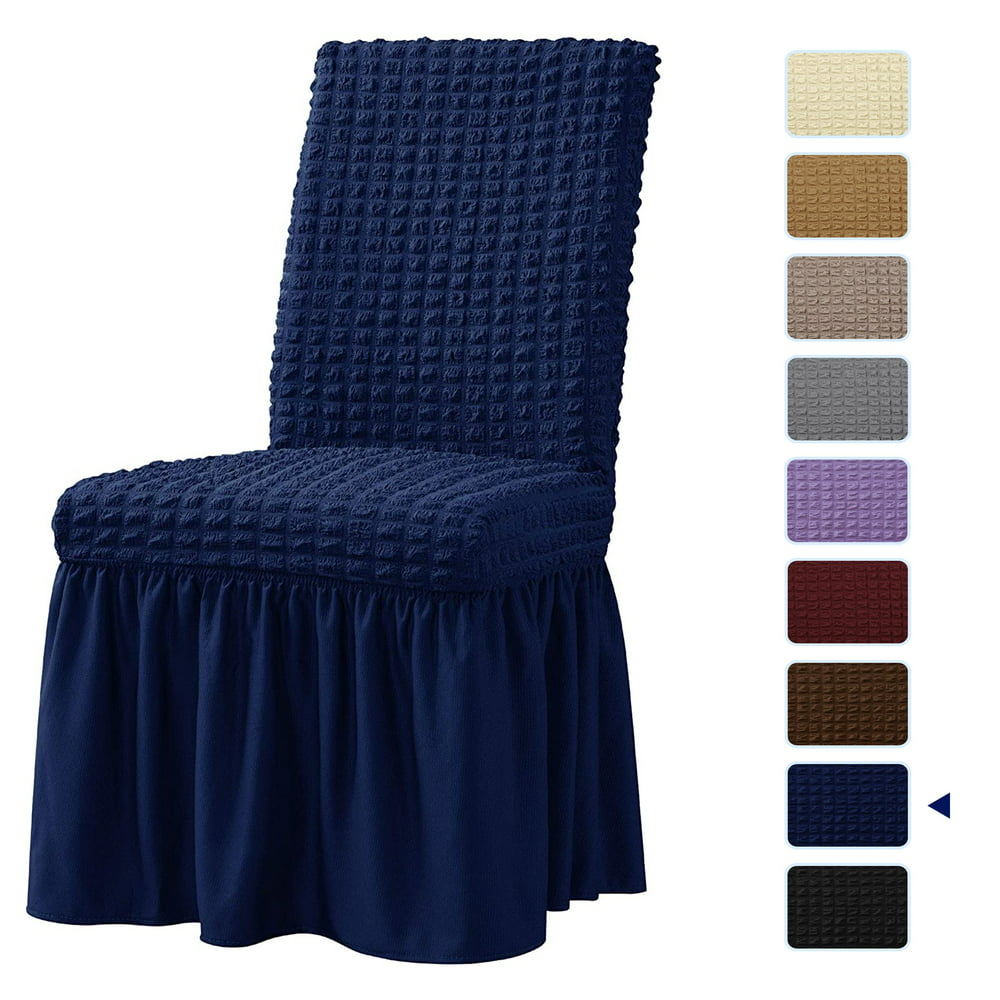 Subrtex Stretchy Dining Room Chair Cover with Ruffle Skirt,4pcs,Navy