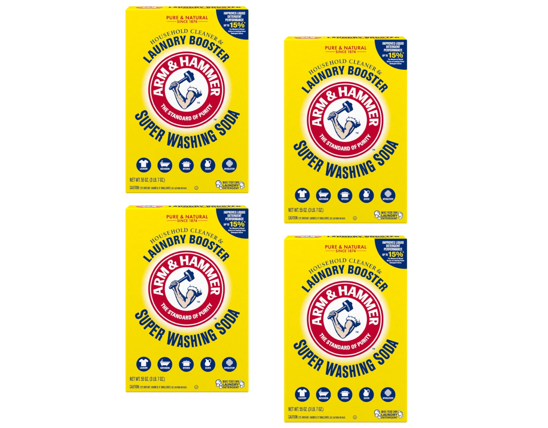 Arm & Hammer Super Washing Soda Laundry Booster, 55oz. Pack of 4
