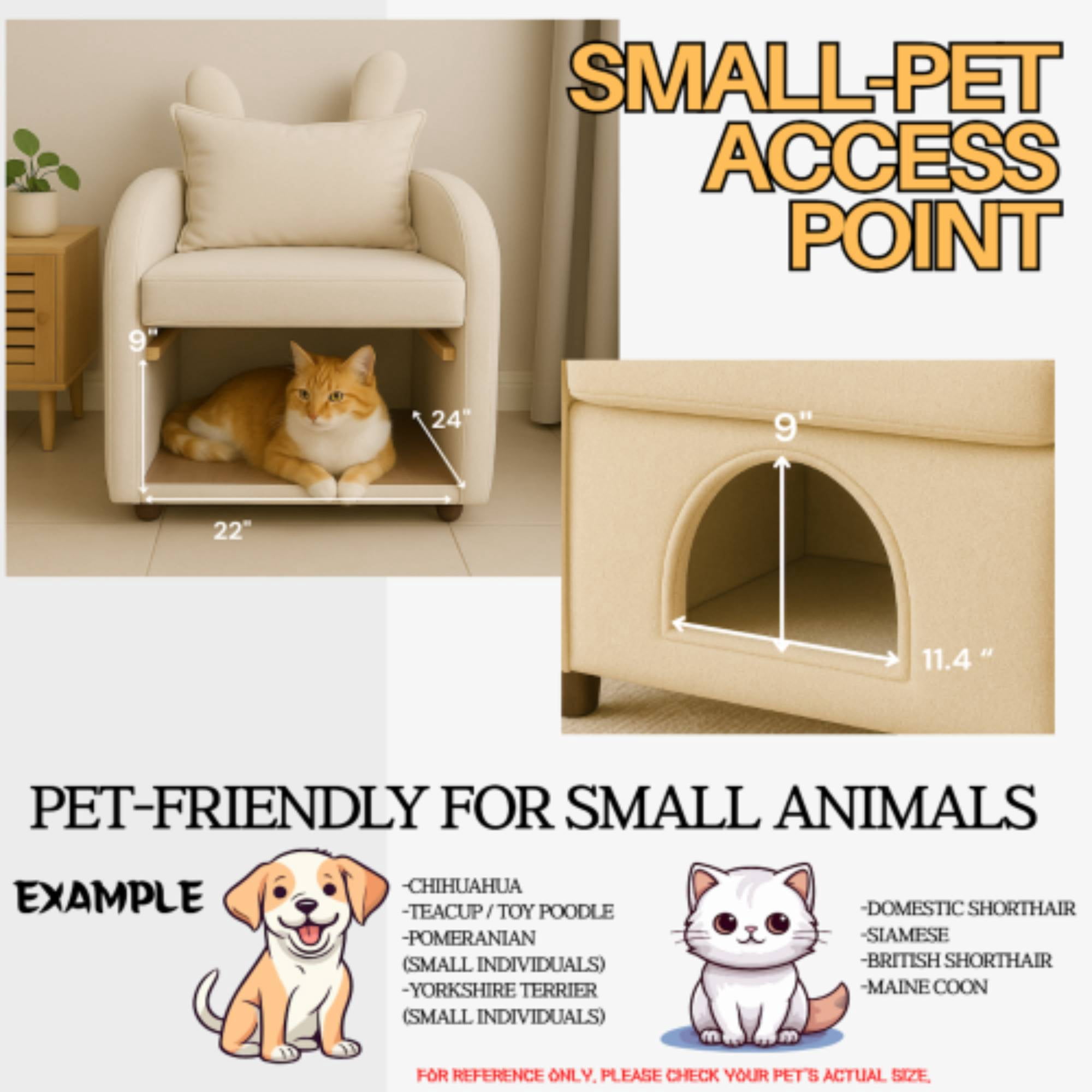 2-in-1 Armchair with Cat Dog Pet Hideaway, Pet-Friendly Accent Chair with Scratch-Resistant Fabric, Dual-Use Sofa Chair with Pocket for Living Room, Beige