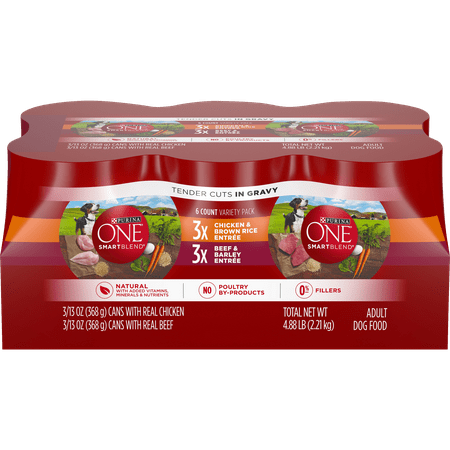 (6 Pack) Purina ONE Natural, High Protein Gravy Wet Dog Food Variety Pack, SmartBlend Tender Cuts in Gravy, 13 oz. Cans