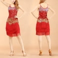 thumbnail image 7 of IWRICH Women's Dance Dress Tassel Salsa Dancewear Sequin Fringe Dress Modern Ballroom Outfits Red One Size, 7 of 7
