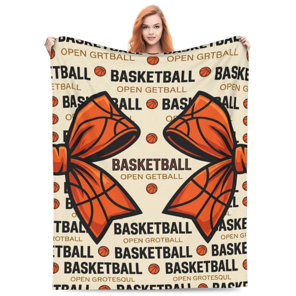 Brown Basketball Bow Blanket, Soft Fleece Sports Blanket, Gift For Basketball Players And Fans, Living Room Home Decor 50x40