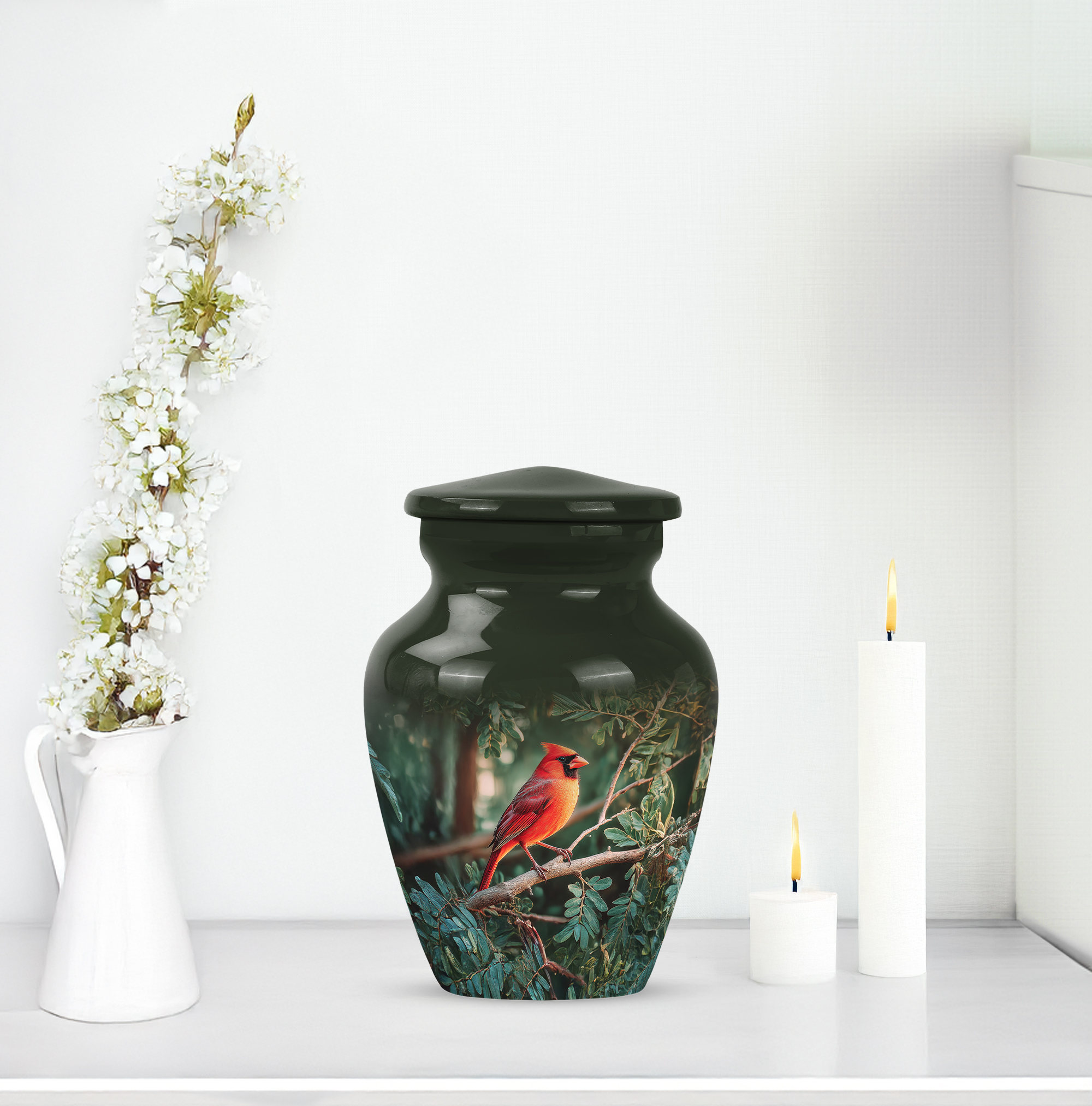 Cardinal Bird Funeral Urns For Adult For Man - Green Memorial Urn For Human Ashes Adult Male - Mini Tree Cremation Urns For Human Ashes - Keepsake Urn For Mother 3 Inch