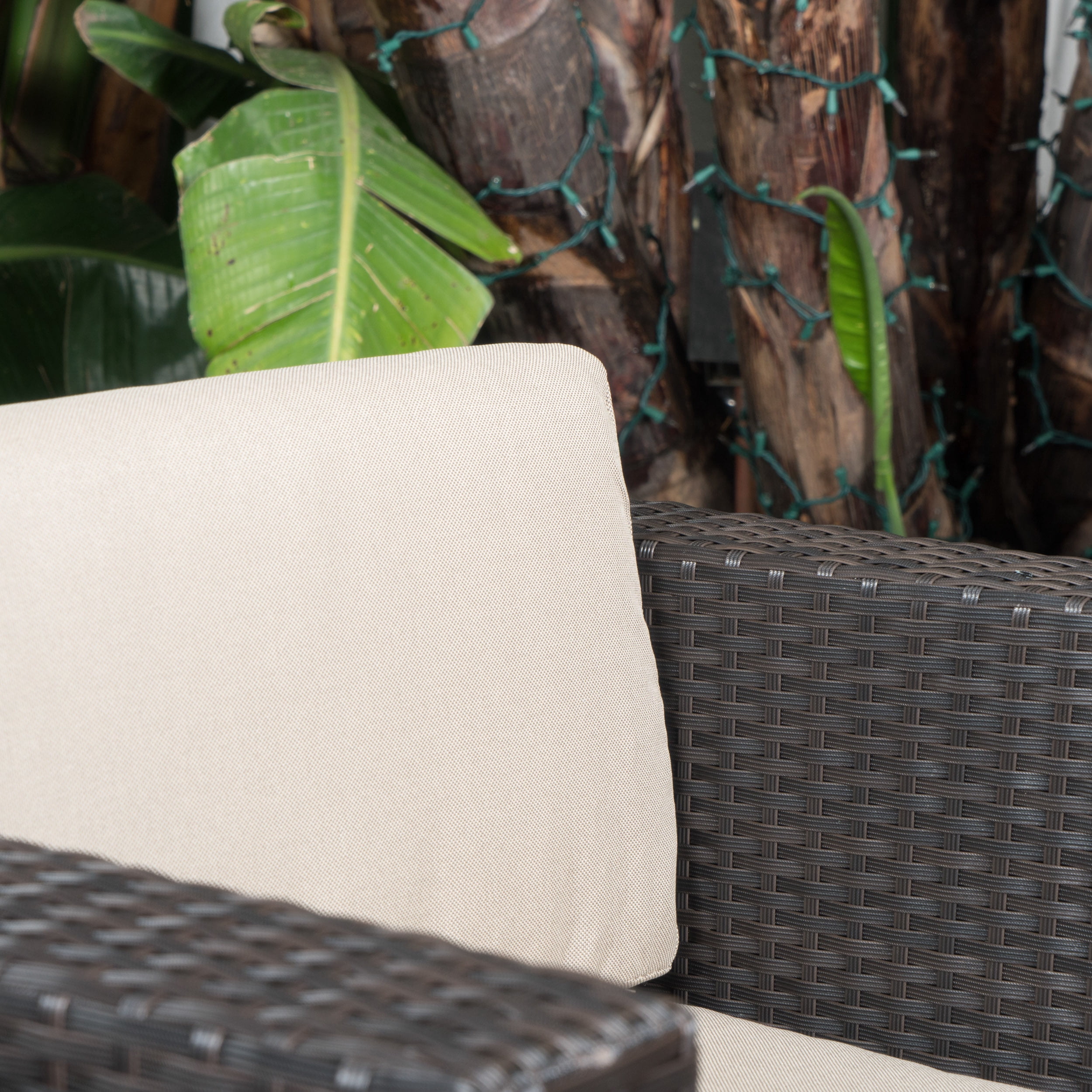 Cascada 4 Piece Wicker Chat Set with Cushions and Cover, Dark Brown, Beige