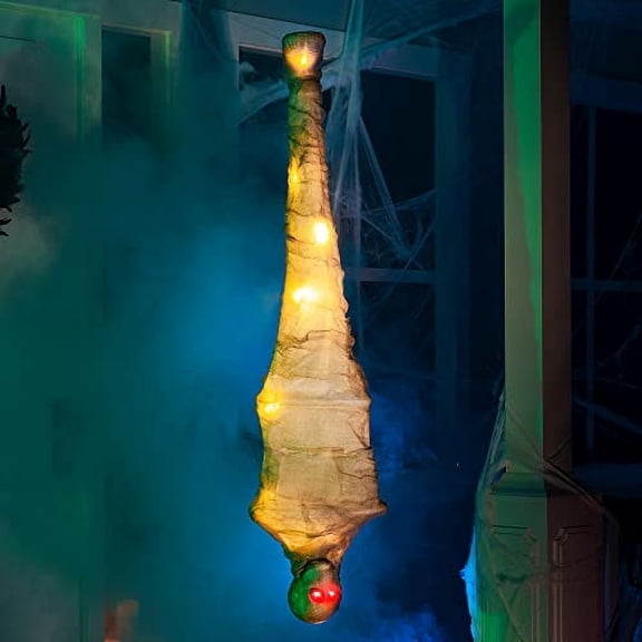 JOYIN 47" Decoraciones de Halloween: Cadáver colgante iluminado en capullo para decorar en interiores y exteriores en Halloween