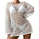 thumbnail image 2 of Las mujeres de punto Bikini Cover-Ups Color Sólido Recorte See-Through Mini Vestido de Playa Cuello Crew Tops de protección solar, 2 of 5