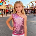thumbnail image 2 of BOOMNY Carnival Toddler Baby Girls Sequins Cropped Tops One Shoulder Glitter T Shirts for Girls Sparkly Slim Fit Funny Party Stage Performance Tops, 2 of 6