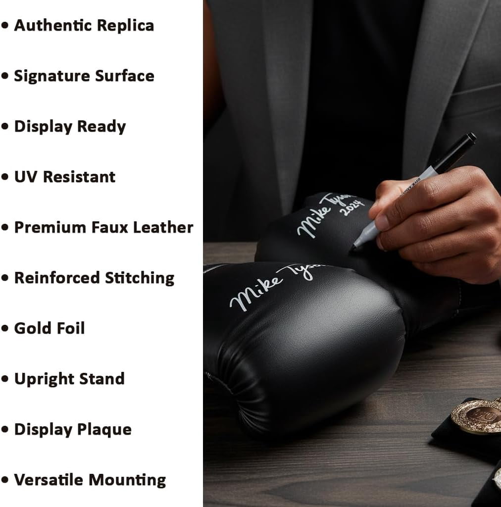 Boxing Gloves – Full-Size Replica Style for Signatures, Gifts, or Sports Decor – Black