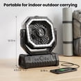thumbnail image 5 of DAYBETTER 3-in-1 Portable Camping Misting Fan with Remote, 10000mAh Rechargeable Battery, 350mL Water Tank, 4-Speed Auto-Oscillating Tent Fan with LED Light & Power Bank for Patio, Beach, Outdoor, 5 of 7