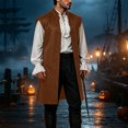 thumbnail image 2 of Atkumj Medieval Vest for Men Trendy Solid Color Long Waistcoat Vintage Stand Collar Front Patch Pockets Button Down Sleeveless Vest, 2 of 10
