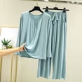 thumbnail image 2 of BOVXNPU Pajama Set For Women Women Solid Summer Lightweight Round-Neck Long-Sleeved Long Pants Home Attire Set Of 2 Pieces Women Sleepwear, 2 of 7