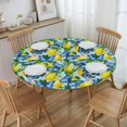 thumbnail image 4 of muroi Citrus Lemons Blue Butterfly Fitted Round Tablecloth Waterproof Table Cloth with Elastic Edge Wipe Clean Table Cover for Indoor Outdoor Fits 45"-50", Medium, 4 of 6