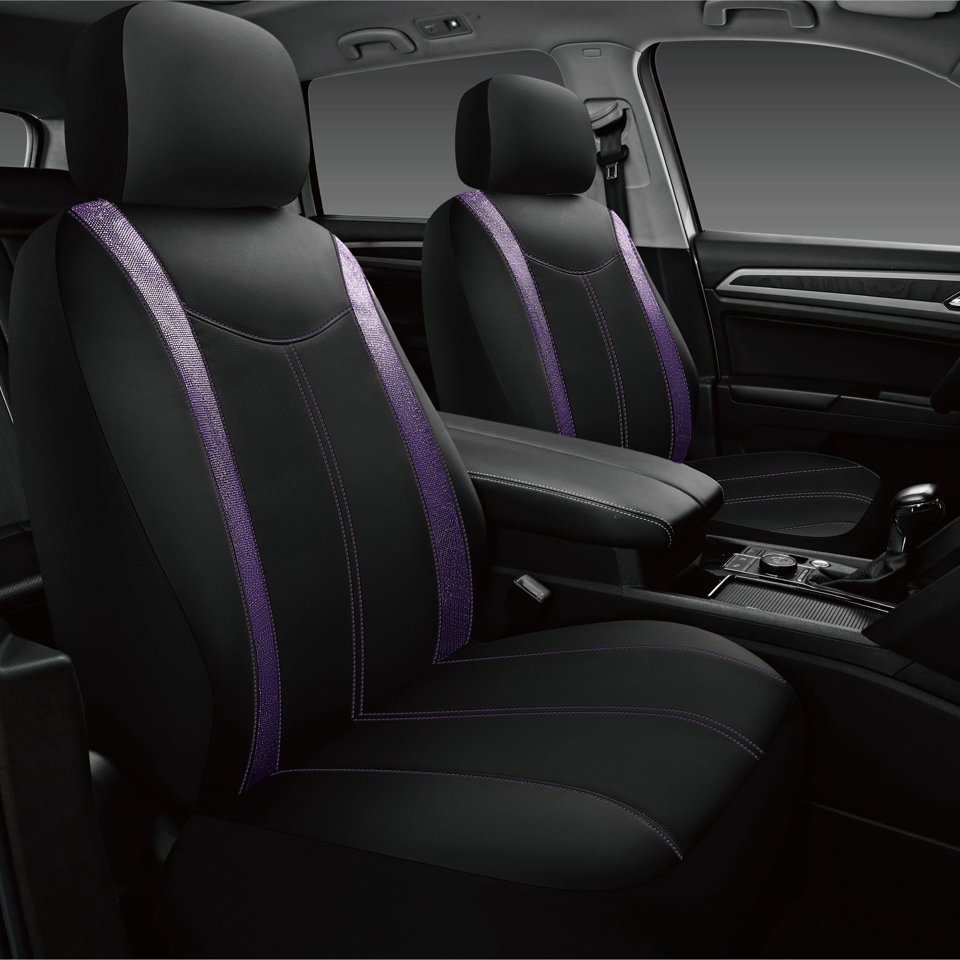 Auto Drive Diamond Leather Car Seat Cover,Luxury Bling Crystal Design,Universal Fit for Cars,SUVs Dark Purple