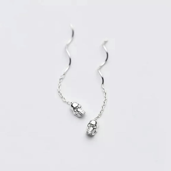 QQTDFG 925 Sterling Silver Skull Skeleton Ear Threader Thread Through Earring A4438-Silver