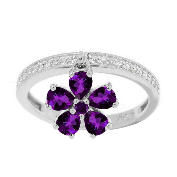 Sterling Silver with Natural Amethyst and White Topaz Charm Ring