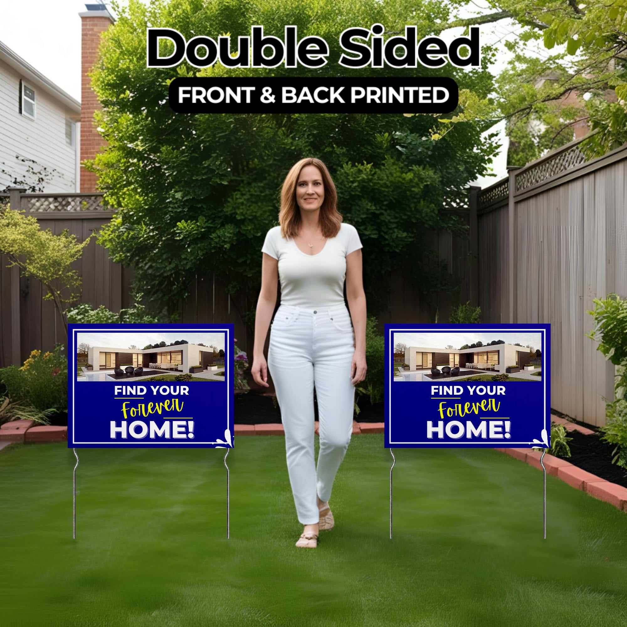 Find Your Forever Home! Yard Sign by DC | 24"x18" Double Sided Real Estate Garden Sign with 13” Metal Stakes | Outdoor Signs Waterproof for Lawn, Patio, Sidewalk & House | Set of 4 | Made in USA