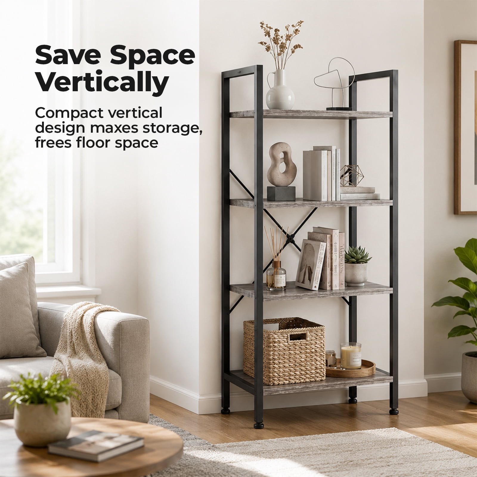 Alvantor 3/4-Tier Industrial Bookshelf, Narrow Storage Rack classical-style shelves for living rooms, homes, and offices