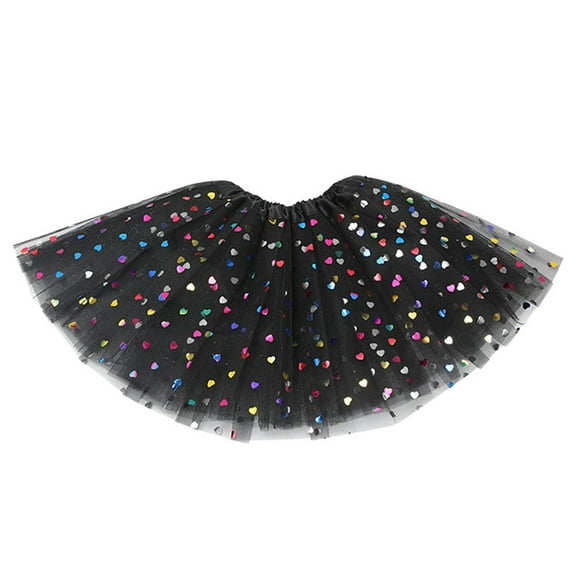 TOOYOU Girls Skirts Layer Sequin Ballet Heart Tulle Tutu Skirt Girls Party Skirts Sweet Girl Versatile Short Skirt One Size Black