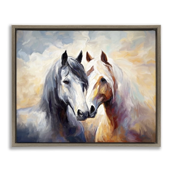 Stupell Industries Traditional Horse Pair & Sunrise Brown Floating Frame Canvas Art, 21 x 17, by Ramona Murdock