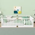 thumbnail image 2 of Holaki Wood Full Size Floor Bed with High Fence Railings for Kids, White, 2 of 7