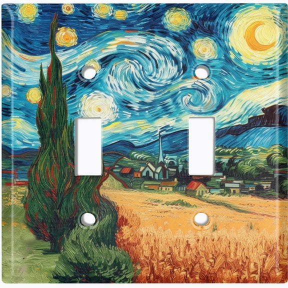 Metal Light Switch Wall Plate Outlet Cover (Vintage Village Painting - Double Toggle)
