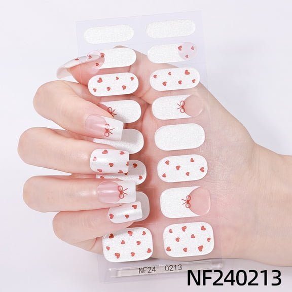 Gel nail stickers waterproof ice transparent bow love Valentine's Day French UV semi-cured nail stickers