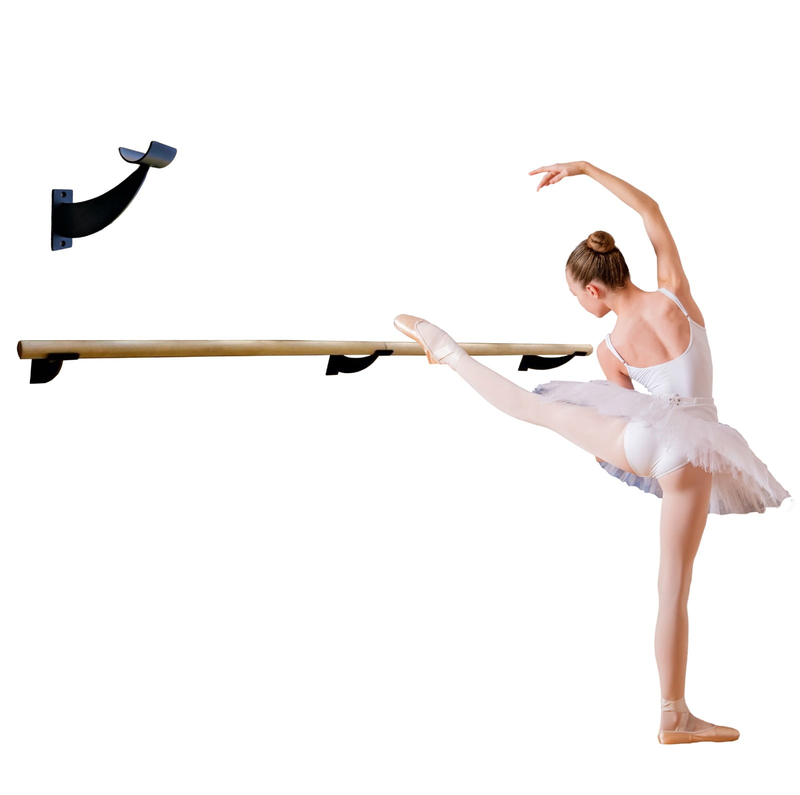 Ballet Barre Single Bar 9 FT Long 2.0” Diameter Black, Kids and Adults,  Open Bracket Wall Mounted Fixed Height Wooden Ballet Barre, Home/Studio  Ballet