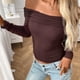 thumbnail image 5 of Chaqueta deportiva,Blusa plisada con hombros descubiertos para mujer, de poliéster y manga larga, ideal para el hogar y el uso diario, sopatenor, 5 of 8