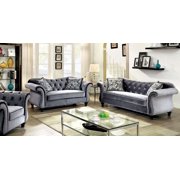 Glam Gray Flannelette Living Room Set 3pcs Furniture of America Jolanda