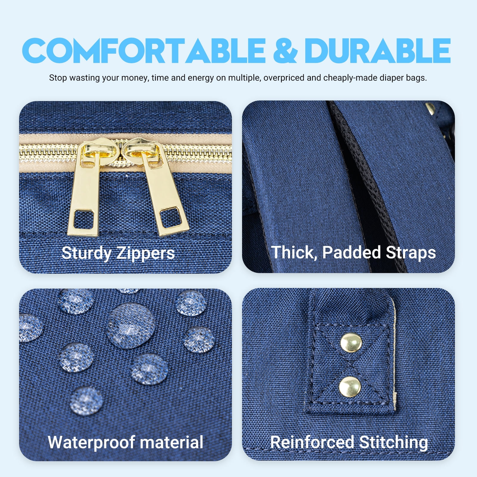 Kabaqoo Baby Diaper Bag with Charge Port, Multifunctional Diaper Backpack Newborn Essentials Gift, Blue