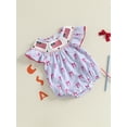 thumbnail image 5 of BemeyourBBs Newborn Baby Girl 4th of July Outfit Smocked Bubble Romper Patriotic Independent Day Summer Clothes Casual Plaid Print Flag Embroidery Fly Sleeves Bodysuit Jumpsuit, 5 of 9